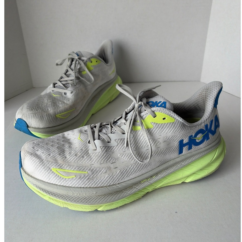 Hoka Clifton 9 Wide Mens 14 2E Silver Sky Evening Primrose Running Shoes 1132210